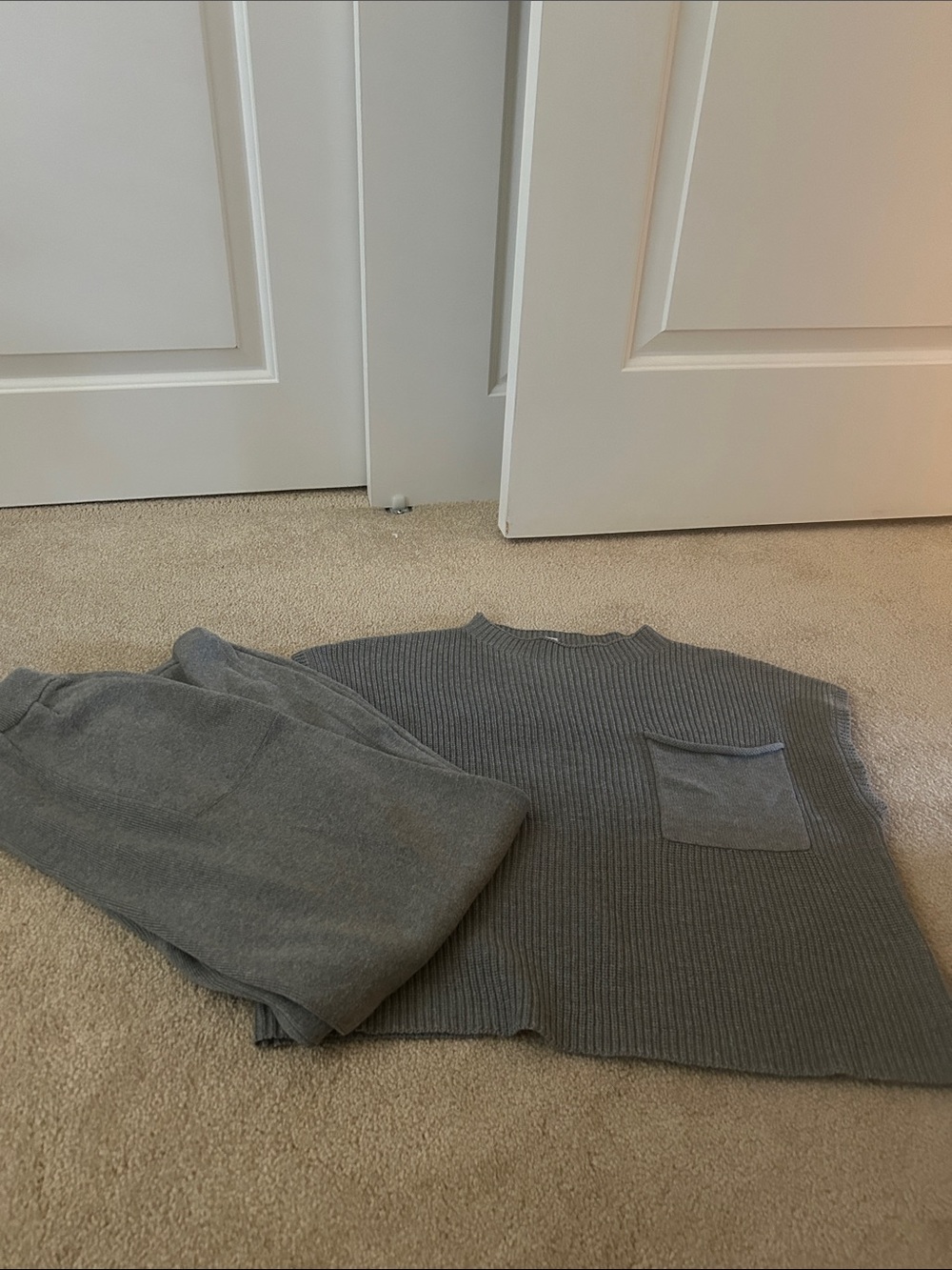 Women's Gray Ribbed Knit Sweater setTop and bottoms